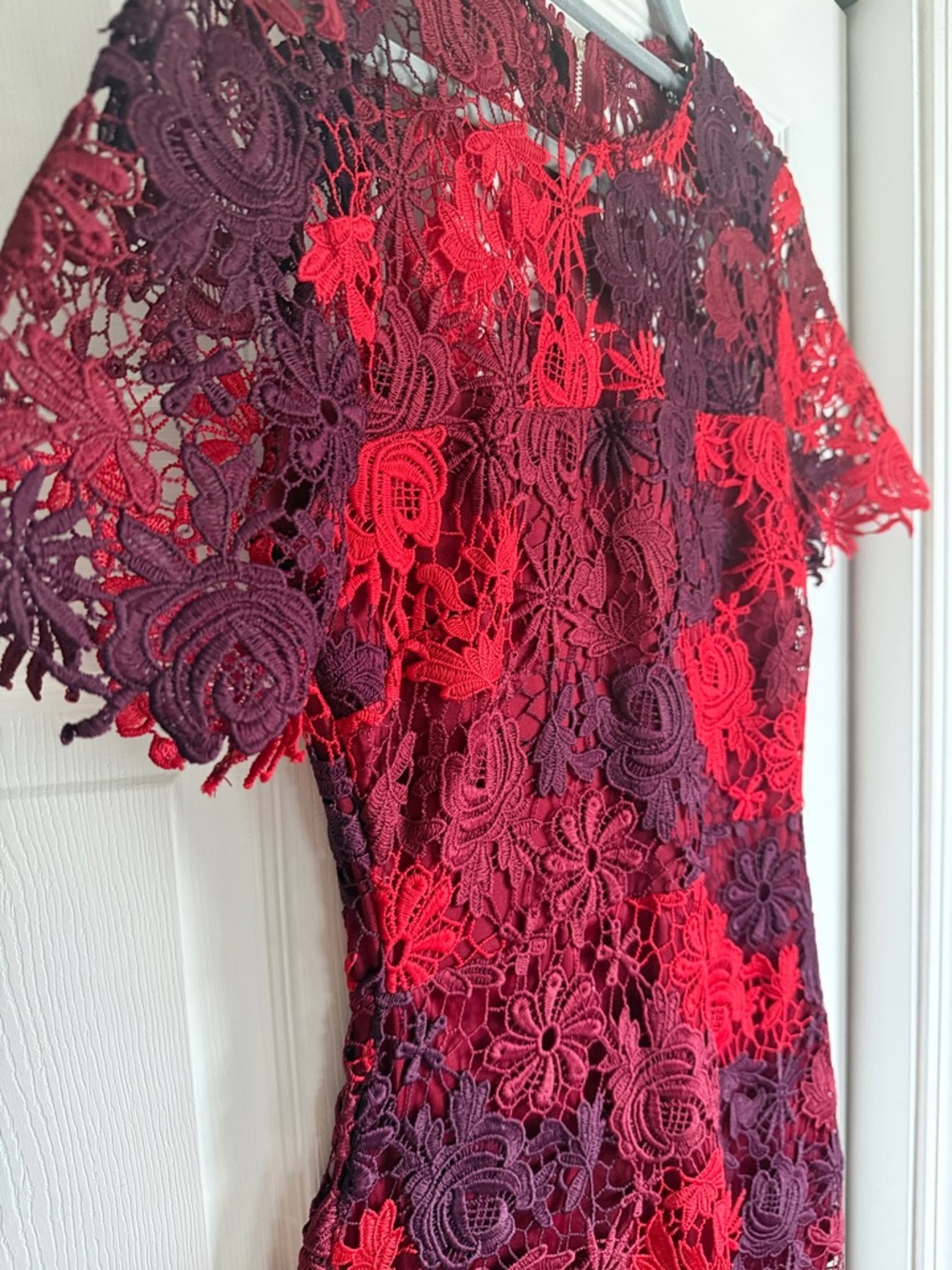 Lulus Season Of Joy Red Multi Lace Midi Dress - Size S - Picture 3 of 7